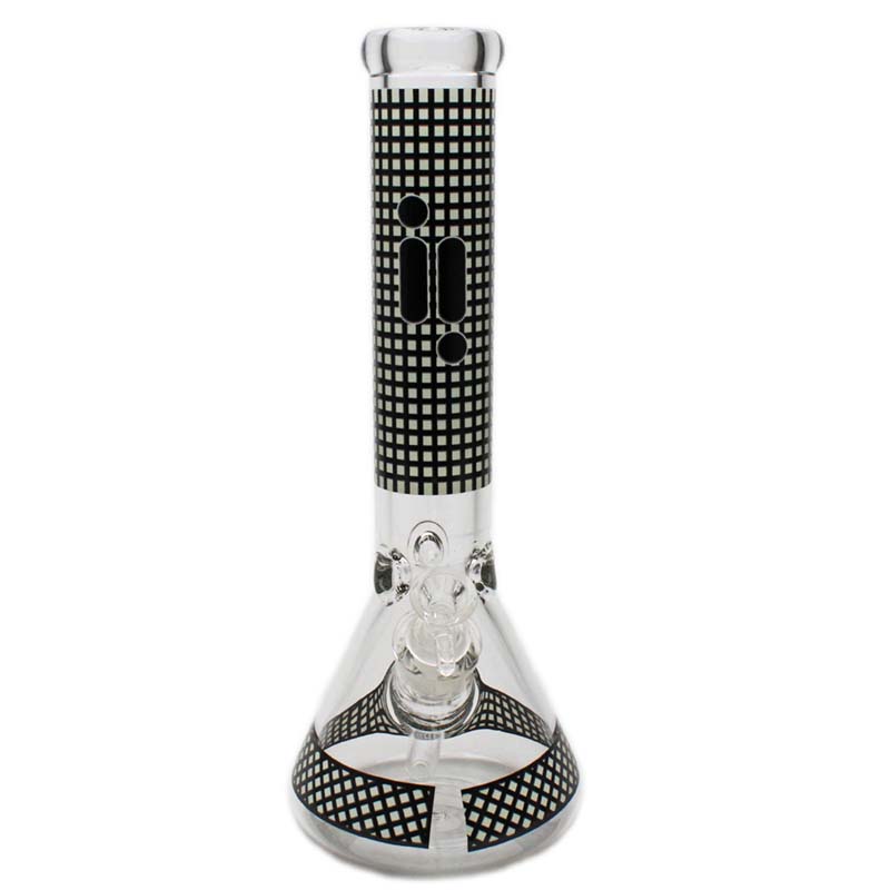 Glass Bong - 14" 7mm Beaker Glow In The Dark Checkered