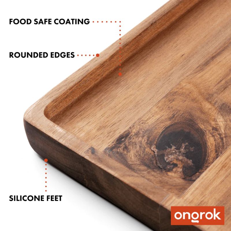 Rolling Tray Ongrok Acacia Wood Tray Medium Leaf