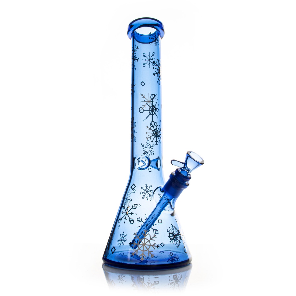 Glass Bong Red Eye Glass Tall Sapphire Blue Winter Wonderland Beaker Base W/Full Wrap Decal 15"