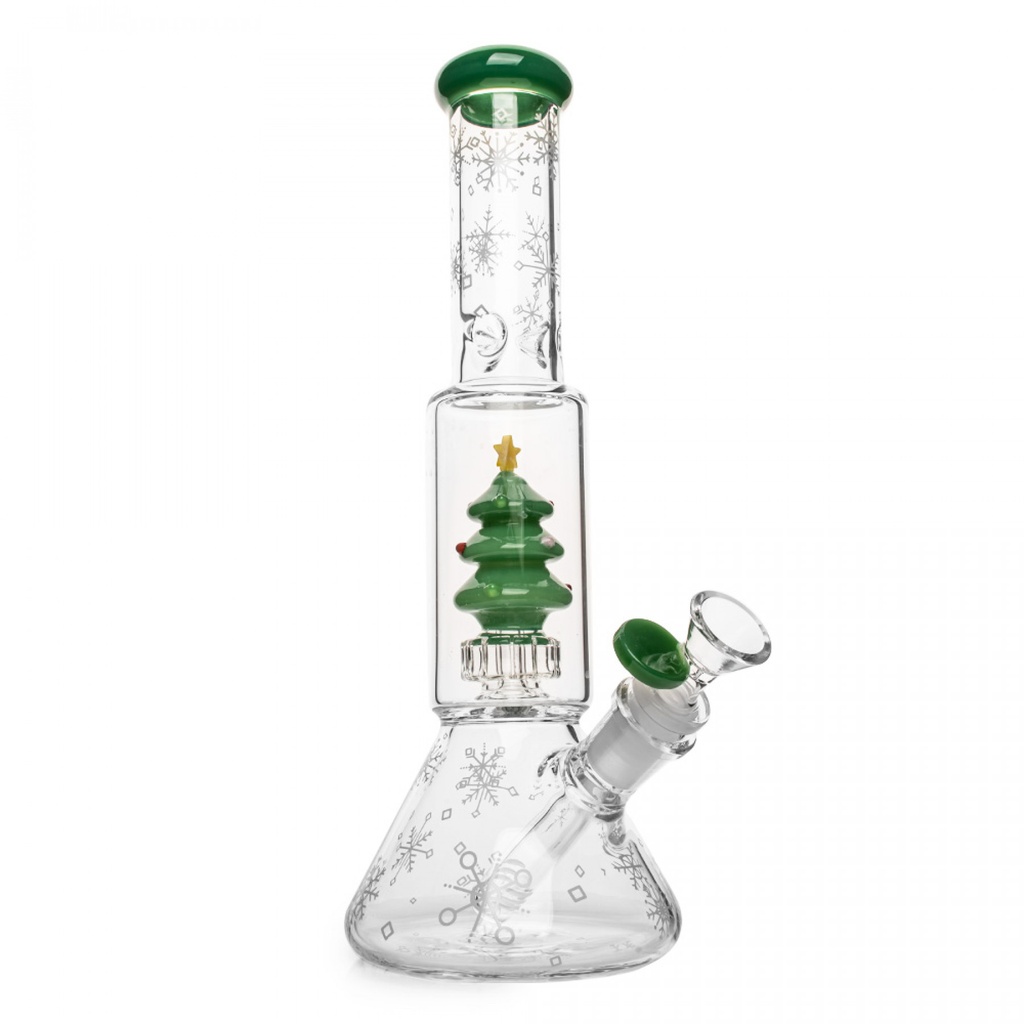 Glass Bong Red Eye Glass Christmas Tree Dual Chamber Beaker Base 12"