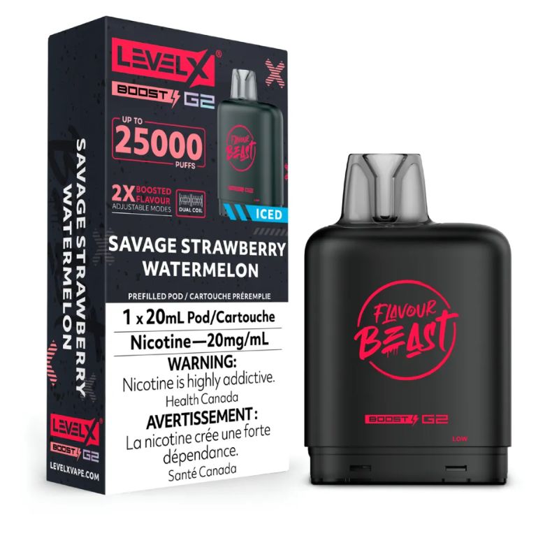 Federal *EXCISED* Nicotine Pod Flavour Beast Level X Boost G2 Savage Strawberry  Watermelon Box of 6