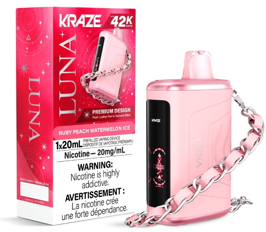 Federal *EXCISED* Disposable Vape Kraze Luna 42K Ruby Peach Watermelon Ice Box of 5