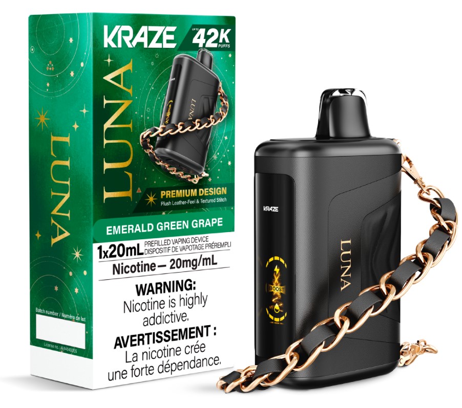 Manitoba *EXCISED* Disposable Vape Kraze Luna 42K Emerald Green Grape Box of 5