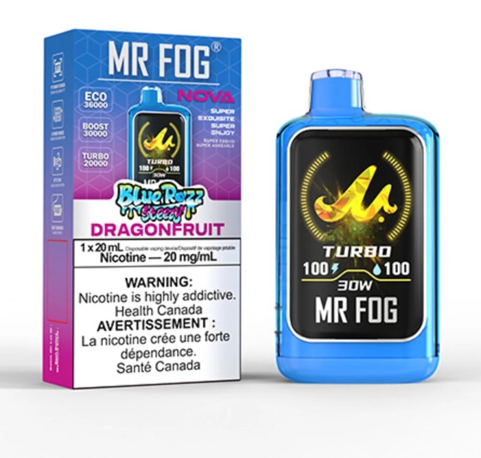 Alberta *EXCISED* Disposable Vape Mr Fog NOVA Blue Razz Steezy Dragonfruit Box of 5