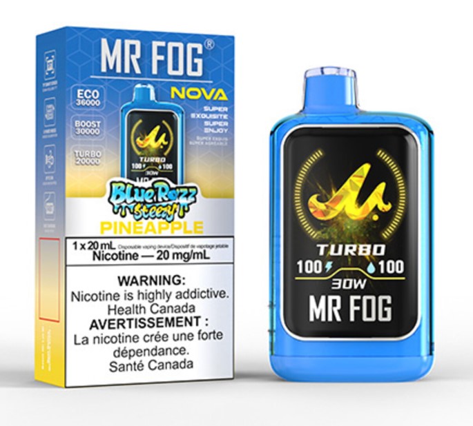 Alberta *EXCISED* Disposable Vape Mr Fog NOVA Blue Razz Steezy Pineapple Box of 5