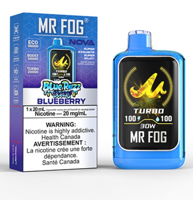 Alberta *EXCISED* Disposable Vape Mr Fog NOVA Blue Razz Steezy Blueberry Box of 5