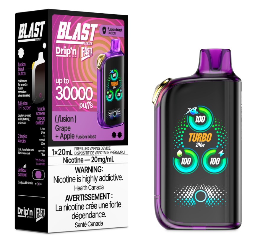 Federal *EXCISED* Disposable Vape Drip'n Envi Fasta Blast 30K Fusion Series Grape + Apple (Fusion) Box of 5