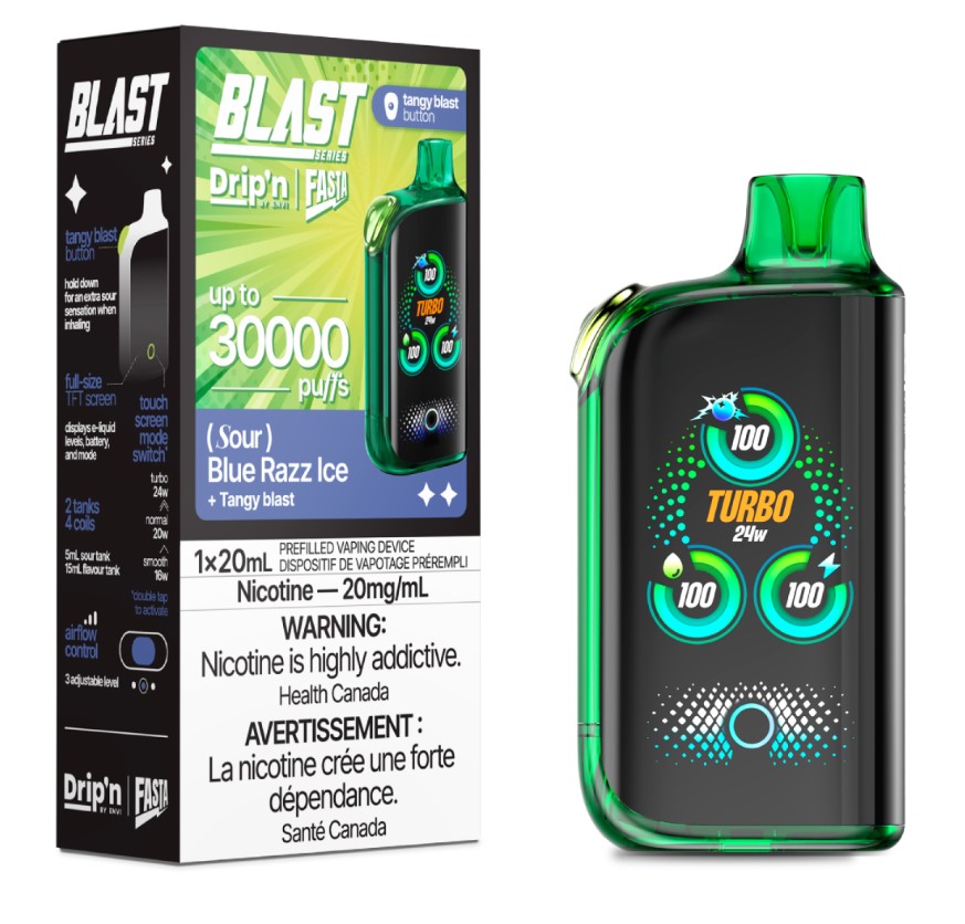 Federal *EXCISED* Disposable Vape Drip'n Envi Fasta Blast 30K Sour Series Blue Razz Ice (Sour) Box of 5