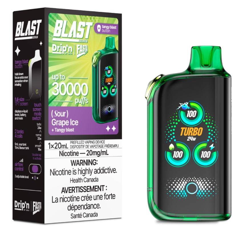 Federal *EXCISED* Disposable Vape Drip'n Envi Fasta Blast 30K Sour Series Grape Ice (Sour) Box of 5