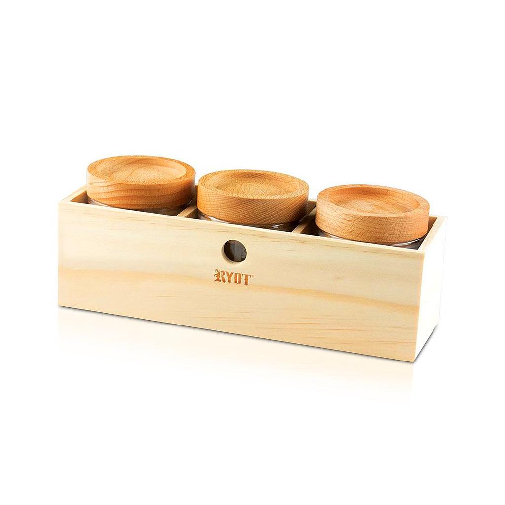 RYOT Jar Box with 3 Clear Jars with Beech Lid