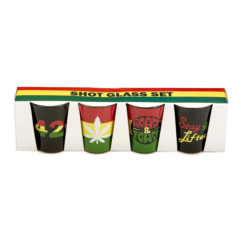 Set of 4 Roast and Toast 420 Design Shot Glasses