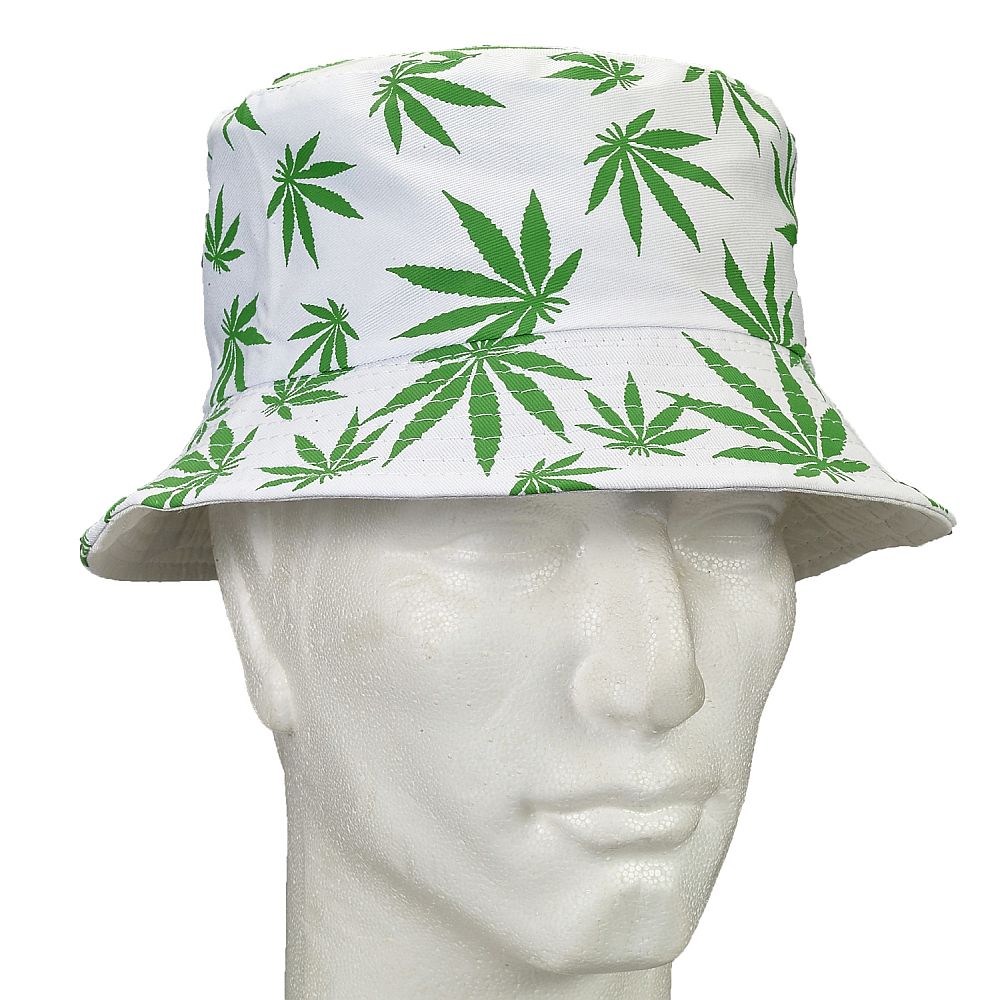 Bucket Hat White Hat With Green Leaves