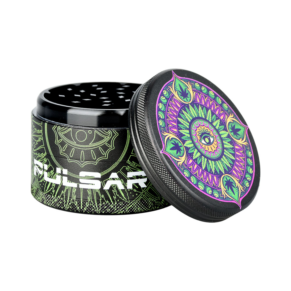 Grinder Pulsar Design Series w/ Side Art Hemp Mandala 4 Piece 2.5"