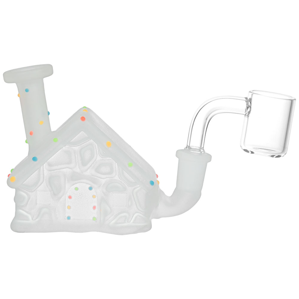 Glass Rig Frosted Christmas House w/ Glow in Dark Lights Mini 3"