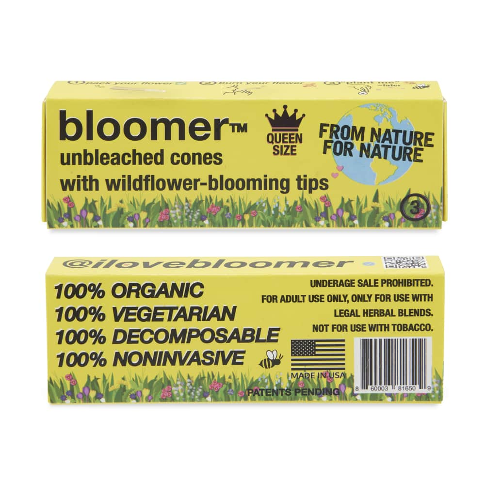 Pre Rolled Cones Bloomer Unbleached Queen Size with Wildflower Filter Tip 3 Per Pack Box of 20