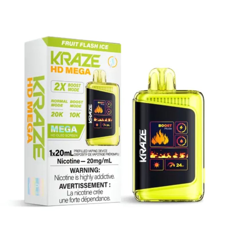 *EXCISED* Disposable Vape Kraze HD Mega 20k Puff Fruit Flash Ice Box of 5