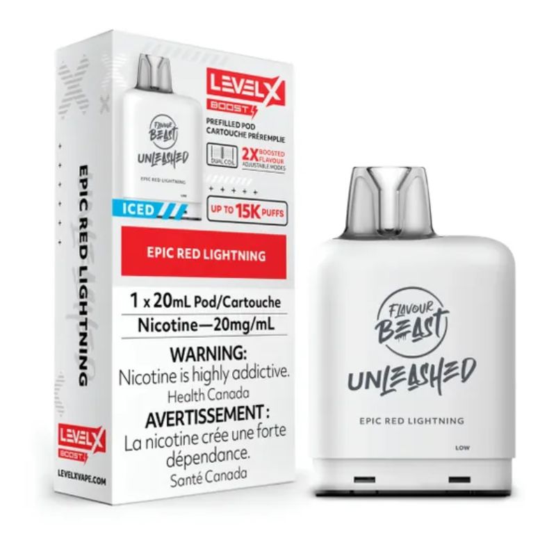 *EXCISED* Nicotine Pod Flavour Beast Level X Unleashed Boost Epic Red Lightning Box of 6