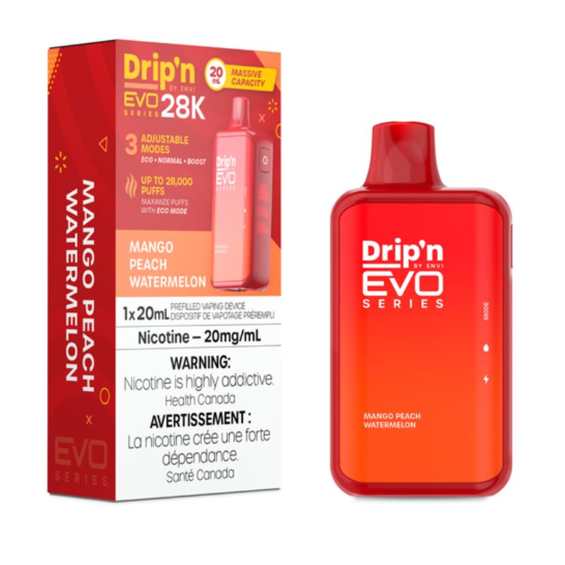 Ontario *EXCISED* Disposable Vape Drip'n Envi EVO Series 28k Mango Peach Watermelon Box of 5