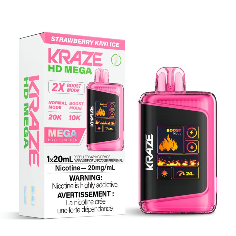 Federal *EXCISED* Disposable Vape Kraze Kraze HD Mega Strawberry Kiwi Ice Box of 5