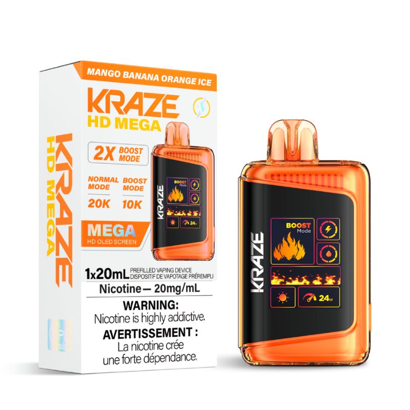 Ontario *EXCISED* Disposable Vape Kraze Kraze HD Mega Mango Banana Orange Ice Box of 5