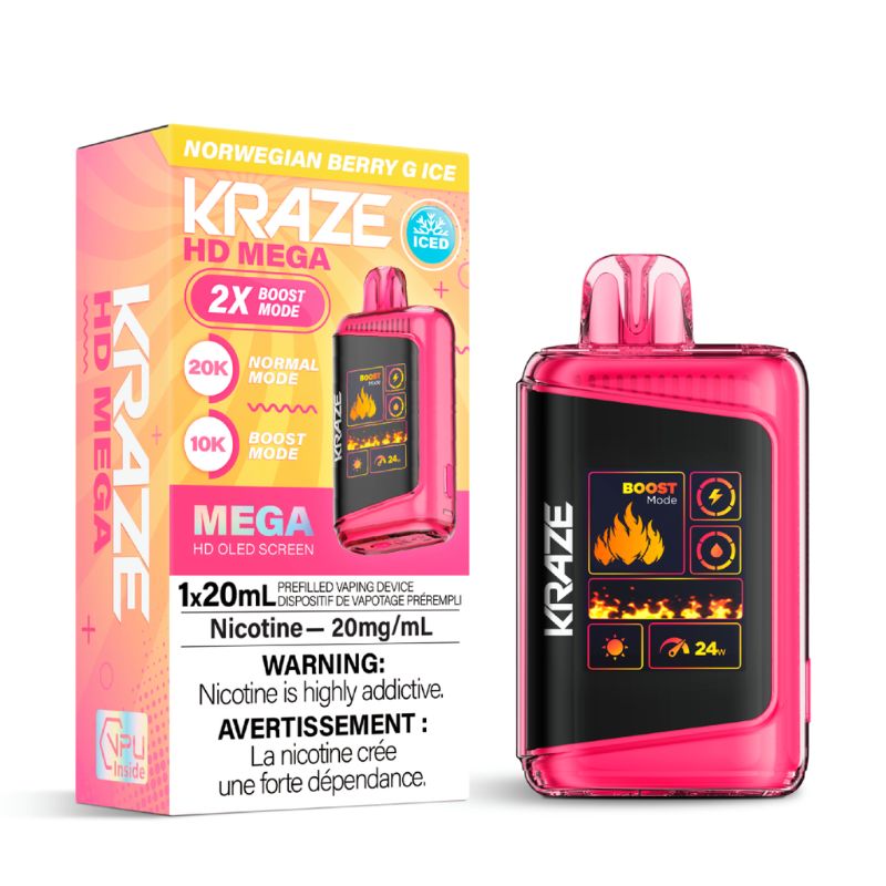 Ontario *EXCISED* Disposable Vape Kraze Kraze HD Mega Norwegian Berry G Ice Box of 5