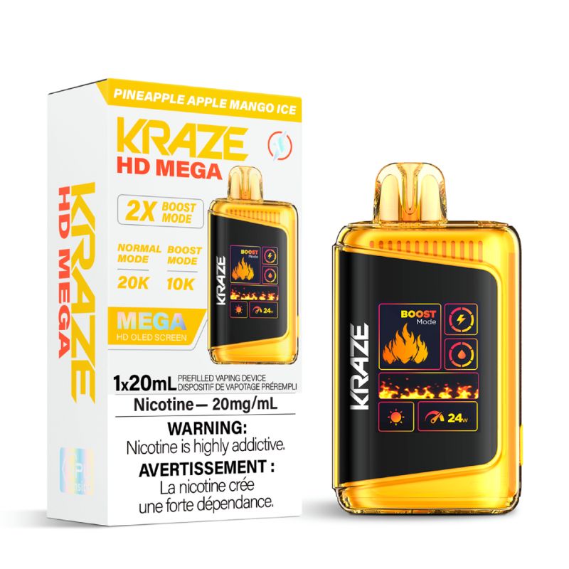 Ontario *EXCISED* Disposable Vape Kraze Kraze HD Mega Pineapple Apple Mango Ice Box of 5