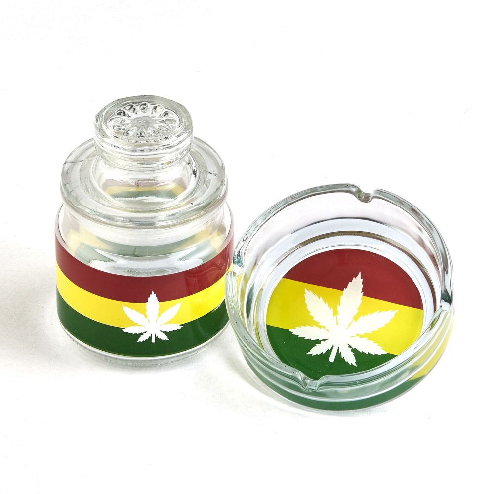 Glass Stash Jar And Ash Tray Set Rasta