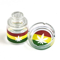 [fct010] Glass Stash Jar And Ash Tray Set Rasta