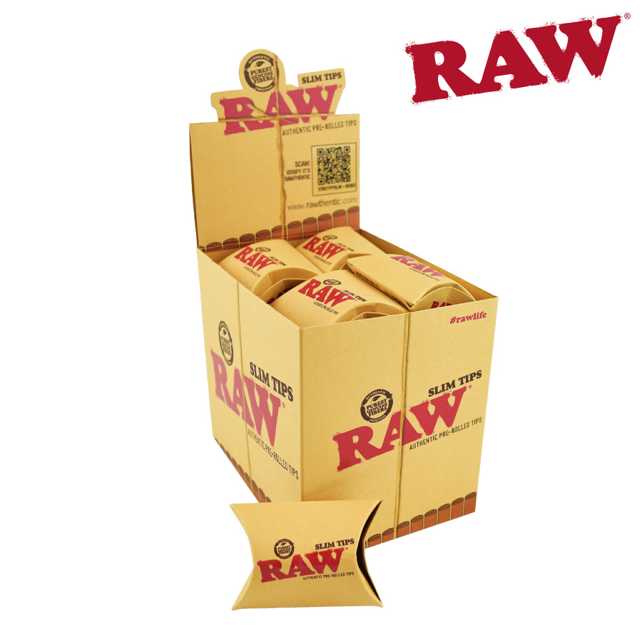 Raw Slim Pre-Rolled Unbleached Tips Box/20