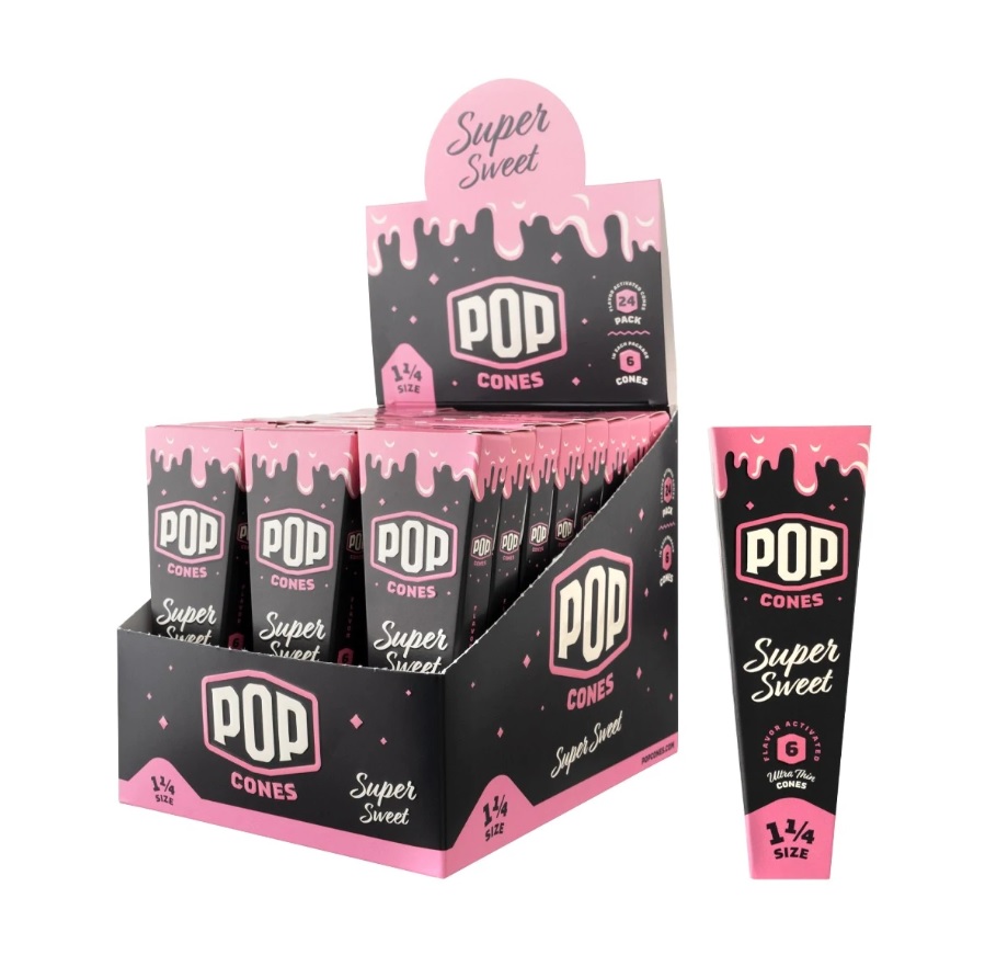 Pre-Rolled Cones Pop 1.25 6pk Super Sweet Flavor Tip Box of 24