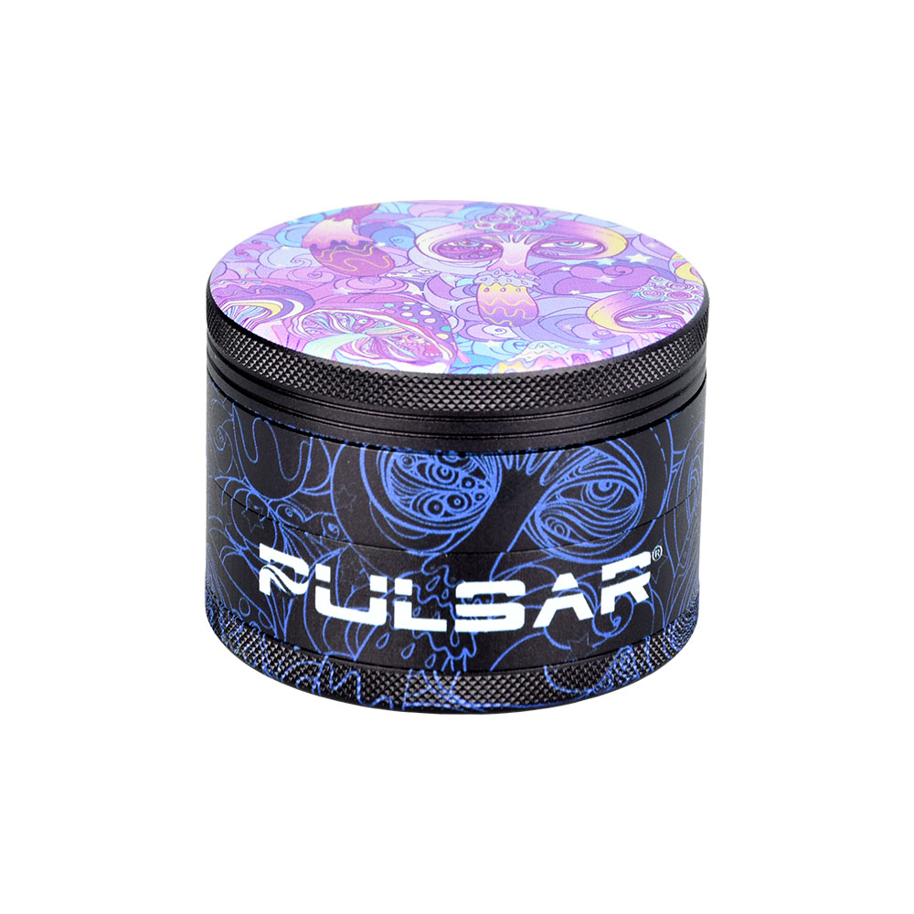 Grinder Pulsar Design Series w/ Side Art Melting Shrooms 4 Piece 2.5"