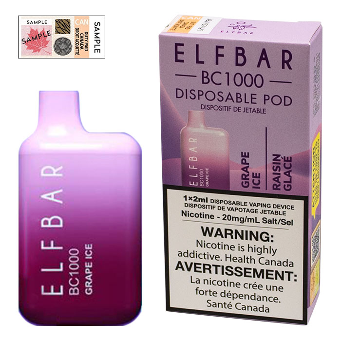 *EXCISED* Elf Bar Disposable Vape BC1000 650mAh Grape Ice Box Of 10