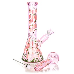 [gfa064] Glass Bong and Pipe Pulsar Fruit Series Peaches & Cream Glow Beaker 10" and Spoon 5.25"