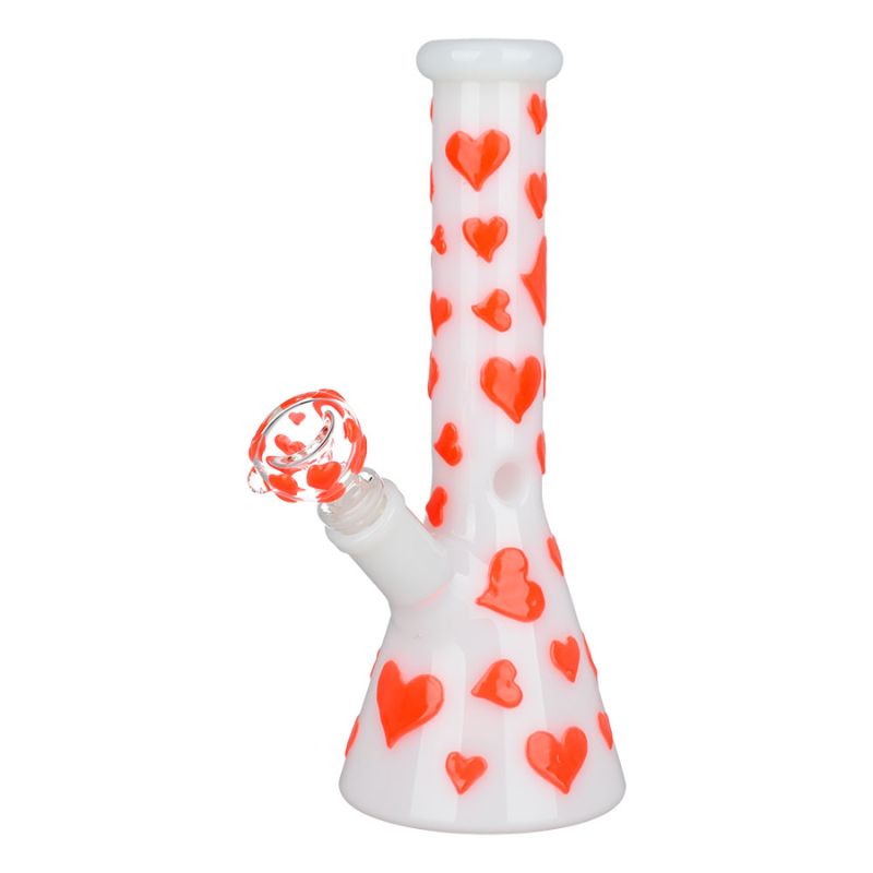 Glass Bong Valentine's Day Heart Glow In The Dark Beaker 10"