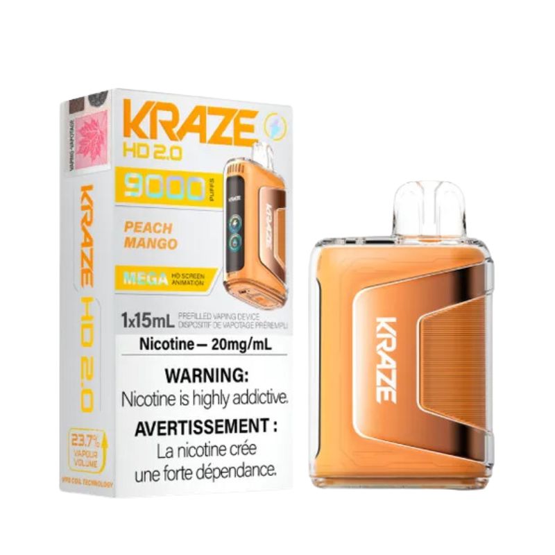 *EXCISED* Kraze Disposable Vape HD 2.0 Rechargable 650mAh Peach Mango 15ml Box of 5