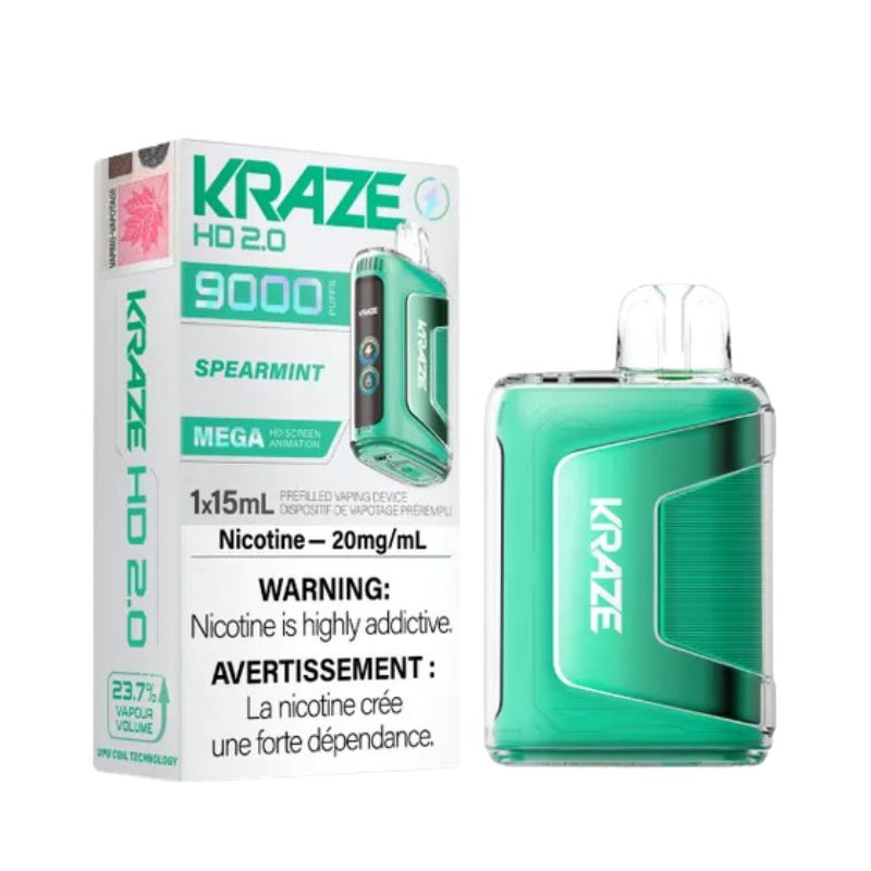 *EXCISED* Kraze Disposable Vape HD 2.0 Rechargable 650mAh Spearmint 15ml Box of 5