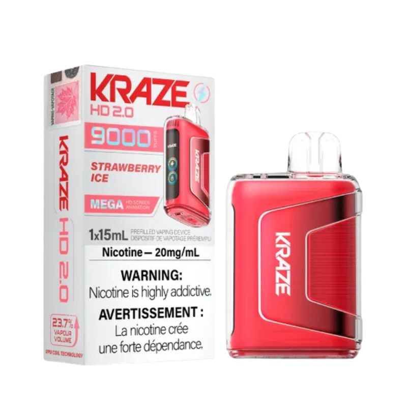 *EXCISED* Kraze Disposable Vape HD 2.0 Rechargable 650mAh Strawberry Ice 15ml Box of 5