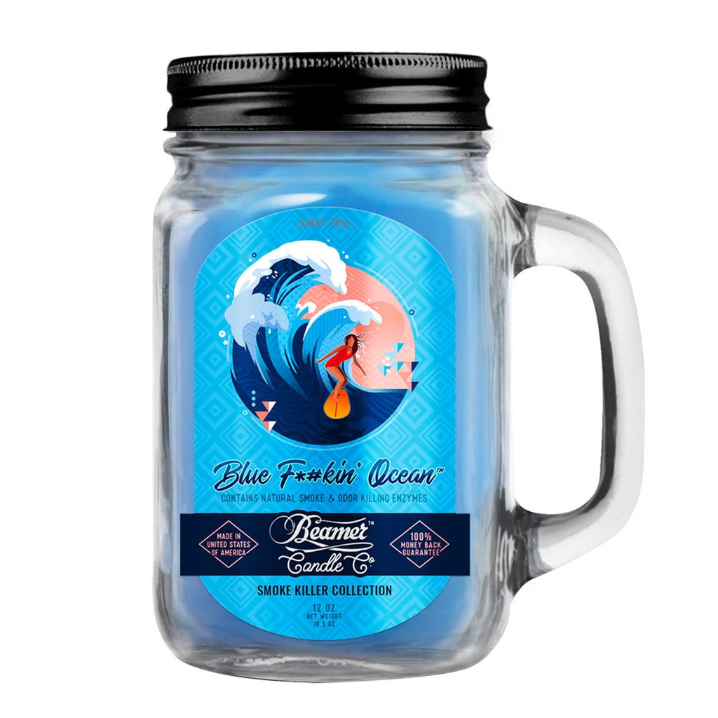 Candle Beamer Smoke Killer Collection Blue F*#kin' Ocean Large Glass Mason Jar 12oz