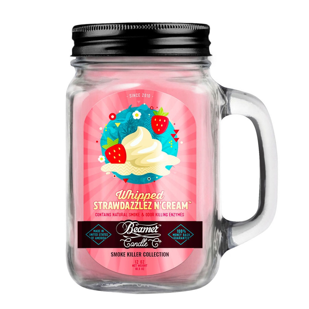 Candle Beamer Smoke Killer Collection Whipped Strawdazzlez N Cream Large Glass Mason Jar 12oz