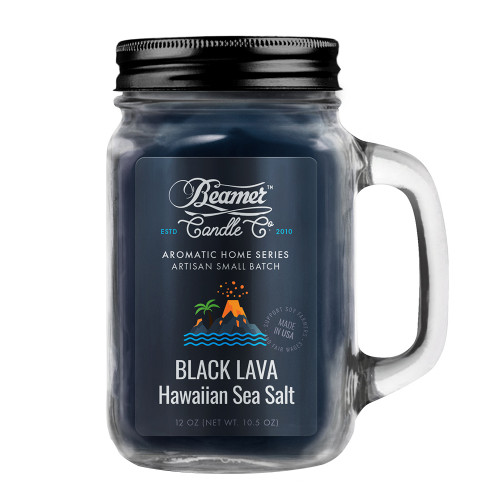 Candle Beamer Aromatic Home Series Black Lava Hawaiian Sea Salt Large Glass Mason Jar 12oz