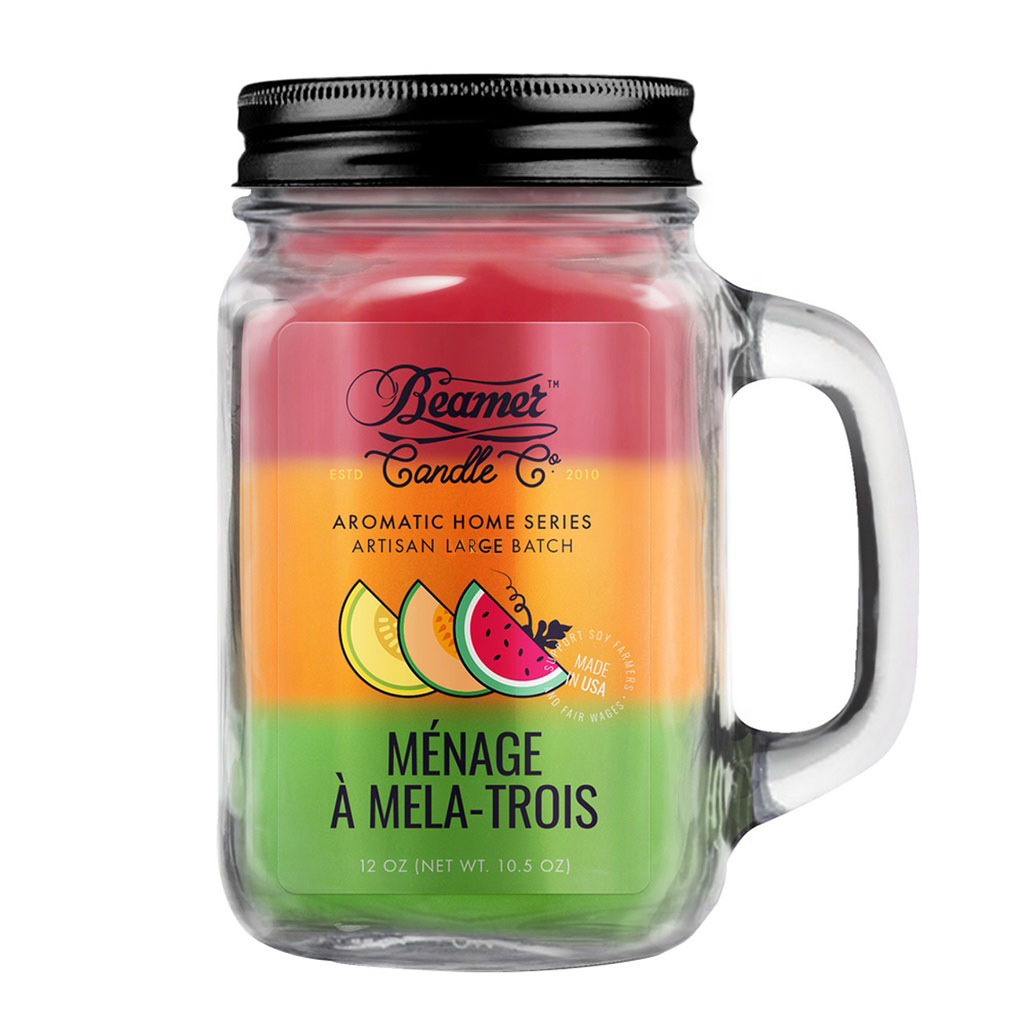 Candle Beamer Aromatic Home Series Ménage à Mela-Trois Large Glass Mason Jar 12oz