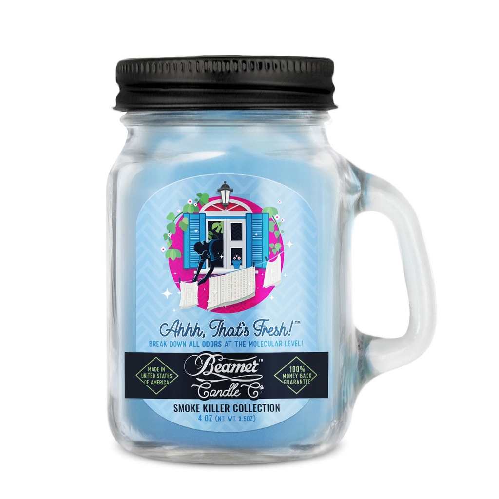 Candle Beamer Double Shot Smoke Killer Collection Ahhh That's Fresh Small Glass Mason Jar 4oz