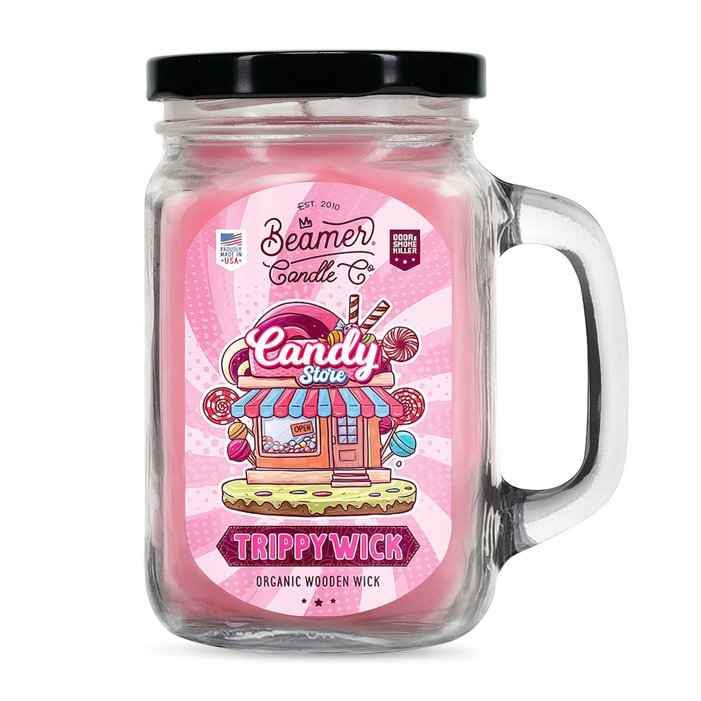 Candle Beamer TrippyWick Series Candy Store Large Glass Mason Jar 12oz