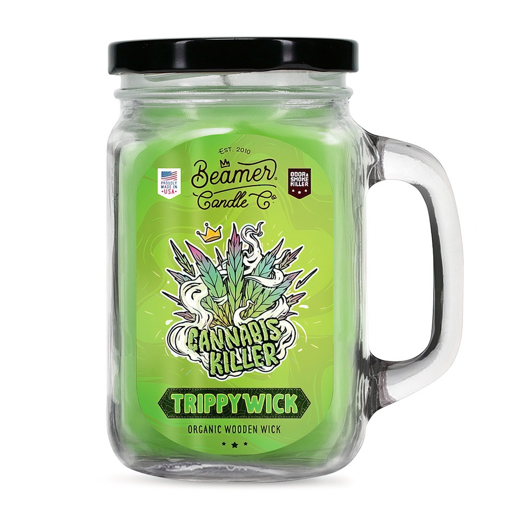 Candle Beamer TrippyWick Series Cannabis Killer Large Glass Mason Jar 12oz