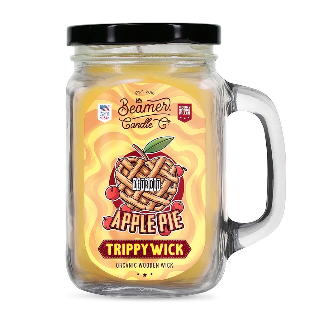 Candle Beamer TrippyWick Series Detroit Apple Pie Large Glass Mason Jar 12oz