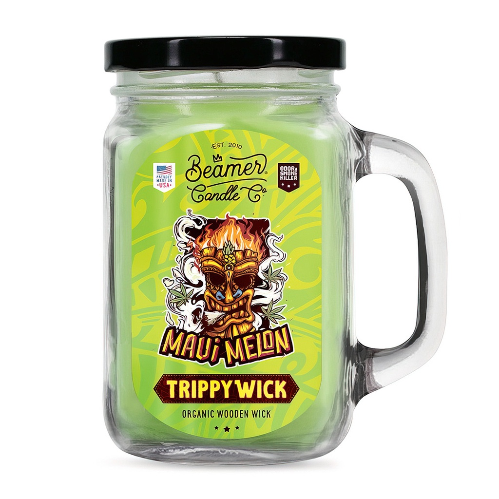 Candle Beamer TrippyWick Series Maui Melon Large Glass Mason Jar 12oz