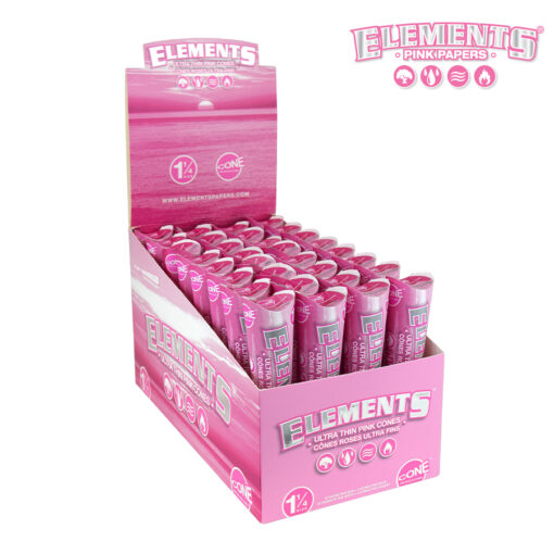 Pre Rolled Cones Elements 1.25 Pink 6 Per Pack Box of 32