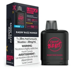 [fvb1510b] *EXCISED* Disposable Vape Flavour Beast Level X Boost Pod Ragin' Razz Mango Iced 20ml Box of 6