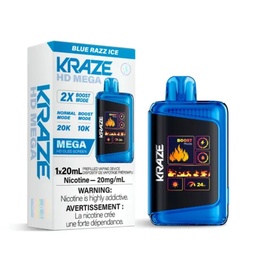 [krv1303b] *EXCISED* Disposable Vape Kraze HD Mega 20k Puff Blue Razz Ice Box of 5