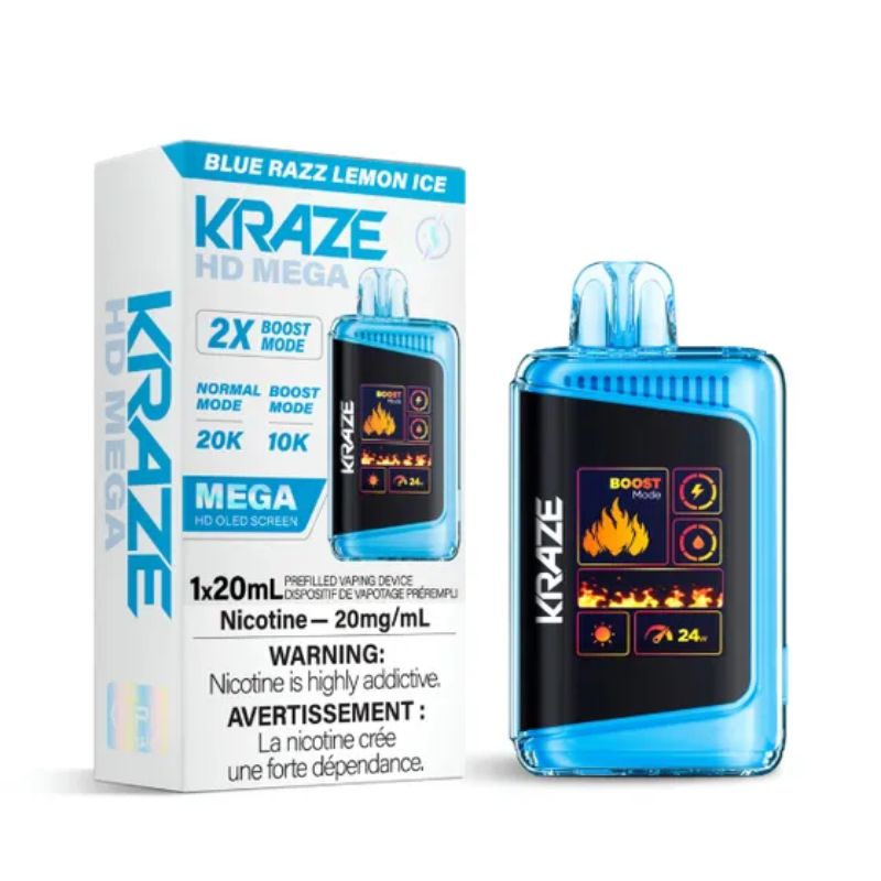 *EXCISED* Disposable Vape Kraze HD Mega 20k Puff Blue Razz Lemon Ice Box of 5